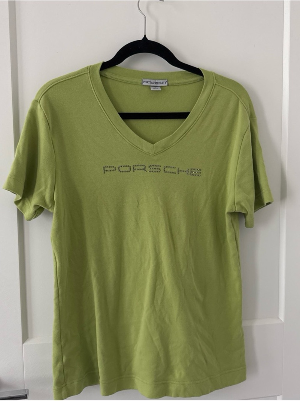 Port Authority Lime Green V-Neck Porsche Logo Tee